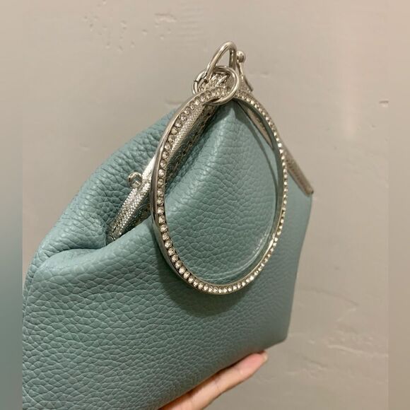 Chic Handsewn Genuine Pebble Leather Kisslock Wristlet/Ring Clutch/Crossbody - Picture 13 of 16